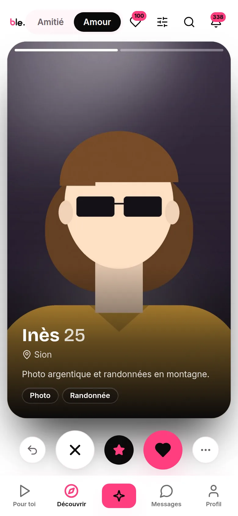 Ble sur mobile : la pile de cartes de profils