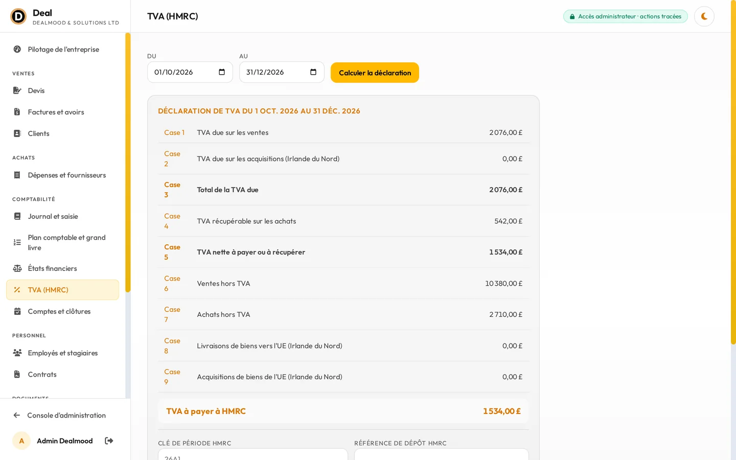 Die MWST-Abrechnung des Quartals mit ihren 9 Feldern und der an HMRC zu zahlenden MWST