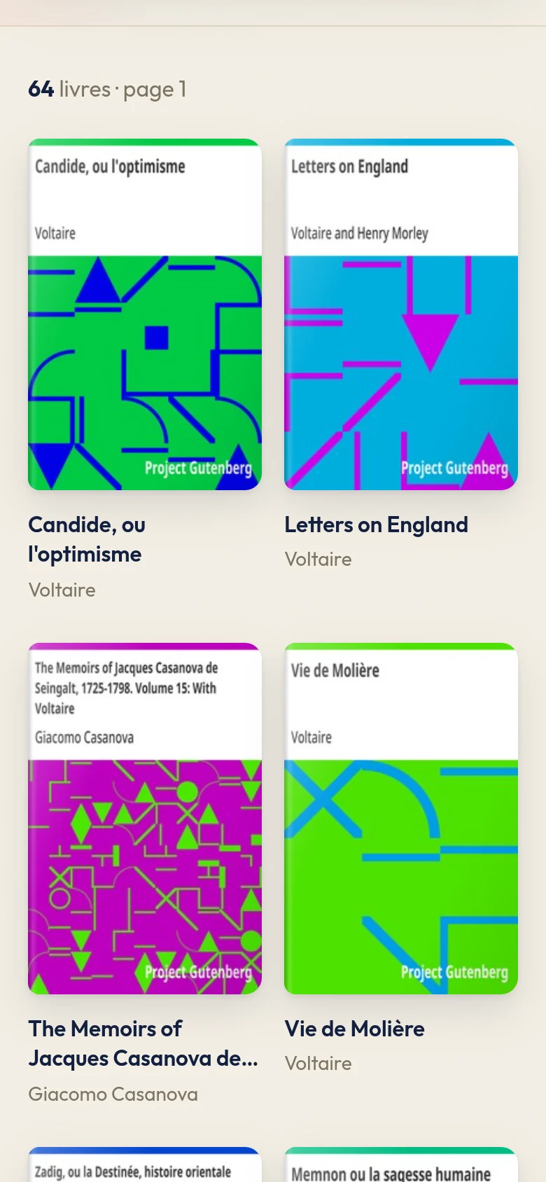 Search results on mobile, in two columns