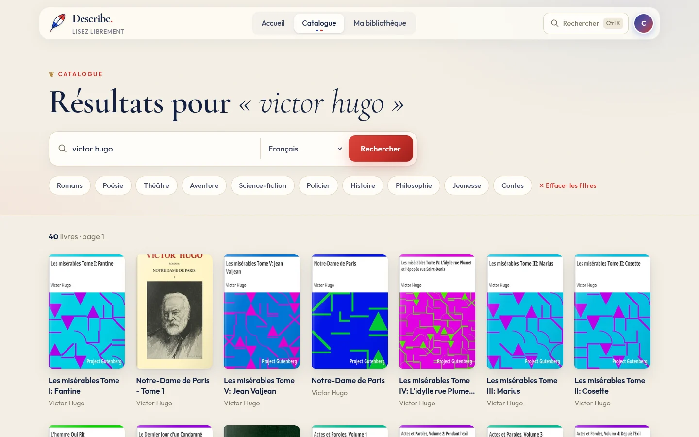 Search results for “victor hugo”, filtered to French