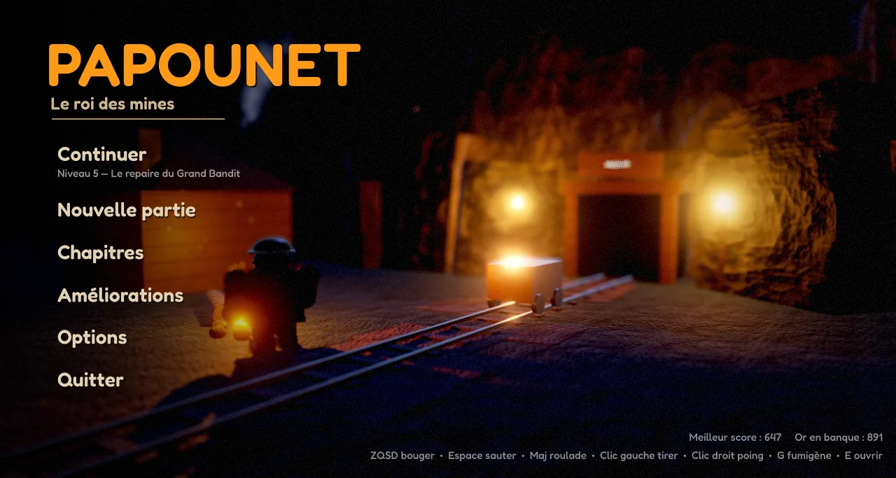 Menu principal du prototype, encore nommé Papounet, le roi des mines