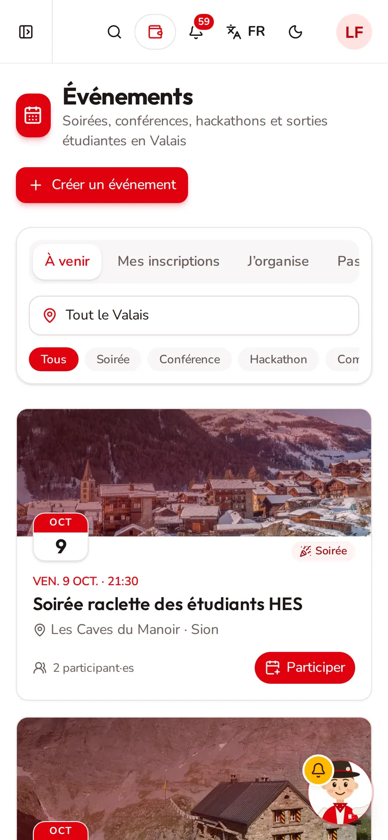 Valais Connect su mobile: eventi studenteschi