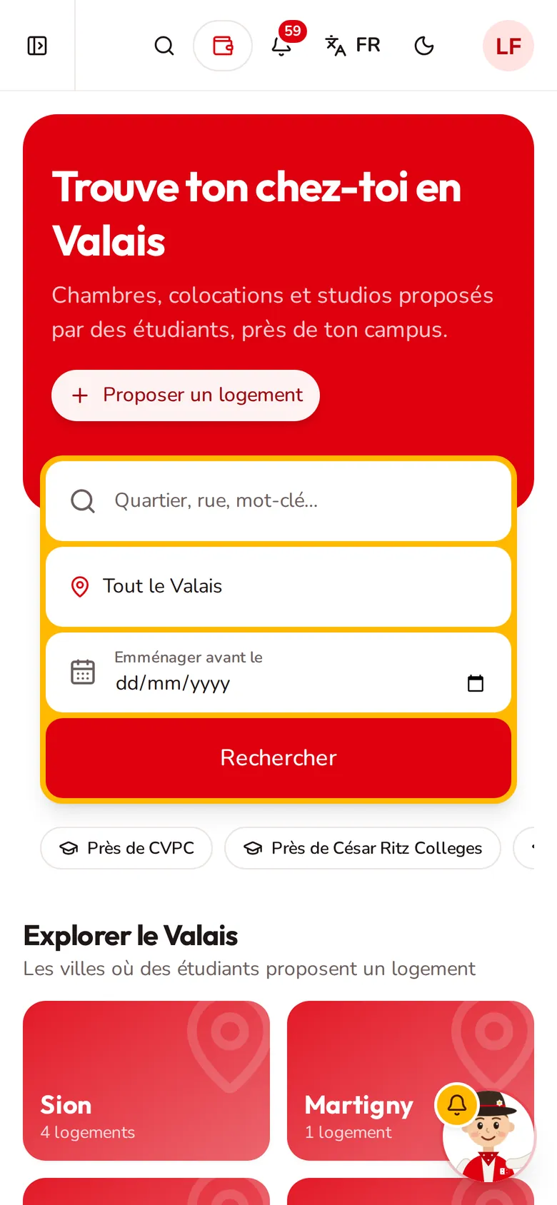 Valais Connect su mobile: ricerca di alloggio