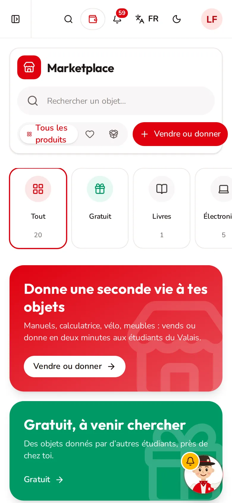 Valais Connect su mobile: marketplace