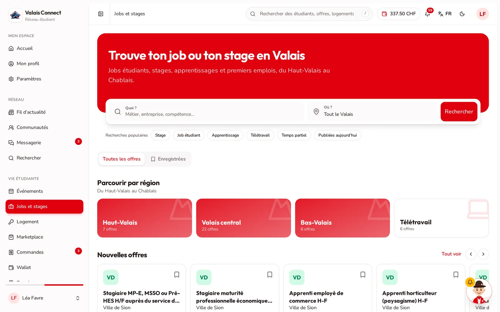 Valais Connect: offerte di lavoro e di stage per regione