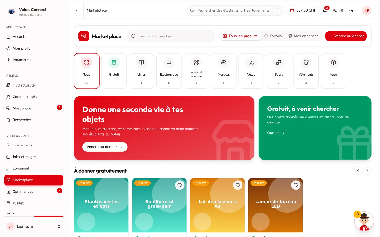Valais Connect: marketplace studentesco, oggetti da vendere o regalare